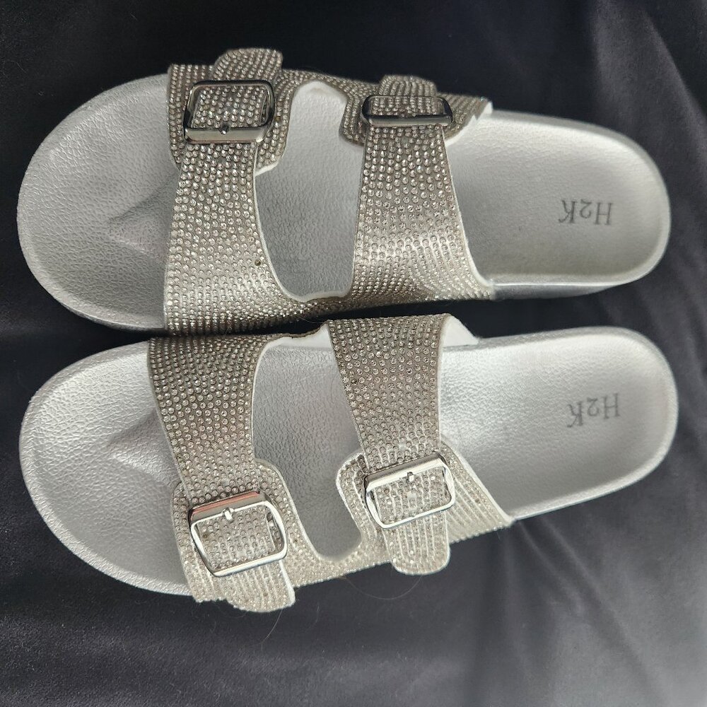 Size 11 H2K  Glitter, double buckle, slip on slides